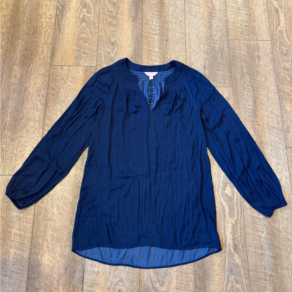 Lilly Pulitzer Hollis Long Sleeve Tunic Top Navy Blue Women’s Size XS